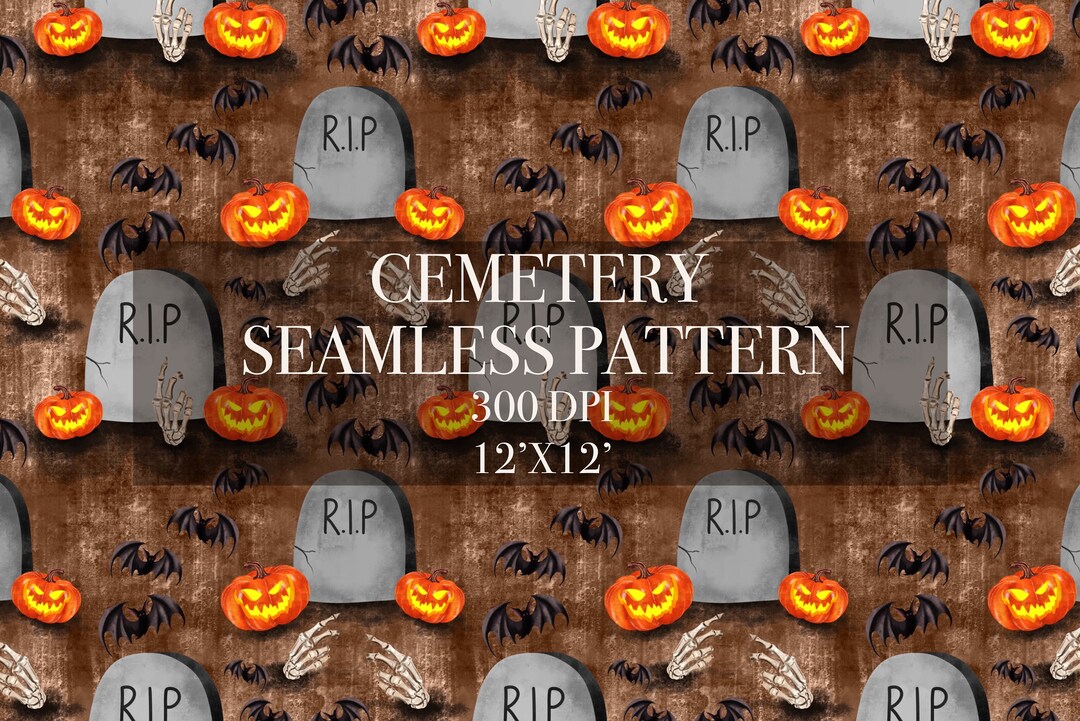 Halloween Cemetery Seamless Pattern, Spooky Seamless Pattern, Spooky ...