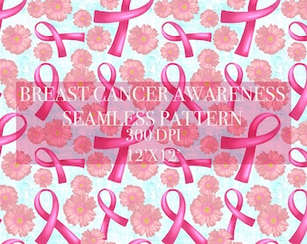Breast Cancer Awareness Seamless Digital Pattern, Digital Paper, Breast Cancer Awareness Patterns, pink sunflower Backgrounds,