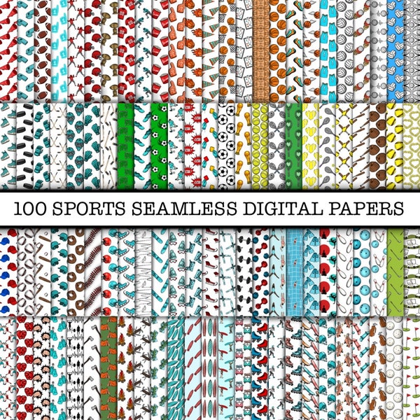 100 Sports Seamless Digital Papers: Sports Patterns, Backgrounds, Scrapbook Papers, and Various Designs, High-Quality Sports Digital Paper