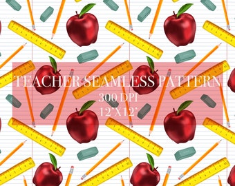 Teacher Seamless Digital Pattern, Digital Paper, Back To School Patterns, Student Backgrounds