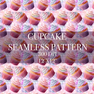 Cupcake Seamless Digital Pattern, Cupcake Digital Paper, Fruit Patterns, Cupcake Backgrounds, Cupcake digital paper