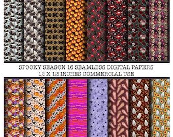 Halloween Spooky Season seamless pattern, Halloween seamless pattern, Spooky seamless pattern, Halloween digital paper, Spooky background