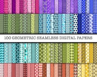 100 Geometric Boho Seamless Digital Papers, Digital Paper, Boho Patterns, Boho Backgrounds, Boho Scrapbook Paper, Patterns, Boho Patterns