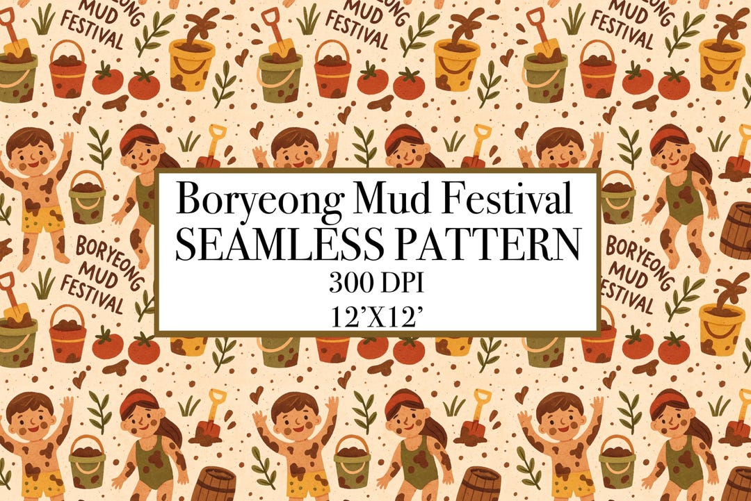 Mud Repeat Pattern Mud Festival Seamless Pattern, Summer Mud Party Digital Paper, Kids Mud ...