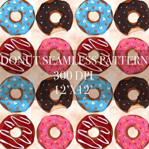 Donut Seamless Digital Pattern, Digital Paper, Donut Patterns, Donut Backgrounds, Donut Lover Digital Paper