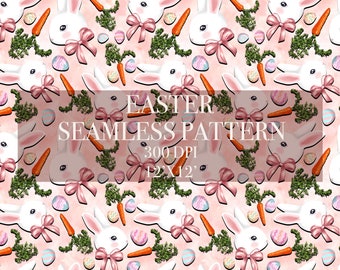 Easter Seamless Digital Pattern, Rabbit Digital Paper, Egg Patterns, Carrot Backgrounds, Easter Rabbit Seamless Paper