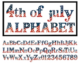 4th of July American Flag Alphabet & Numbers – Vintage Serif Letters – Digital Download