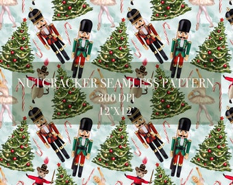 Christmas Nutcracker Seamless Digital Pattern, Digital Paper, Christmas Nutcracker Patterns, ballet Backgrounds, Pine tree Printable