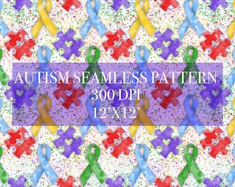 Autism Awareness Seamless Digital Pattern, Digital Paper, Autism Awareness Patterns, Autism Awareness Backgrounds