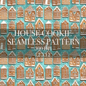 Christmas Gingerbread Cookie House Seamless Digital Pattern, Christmas Gingerbread House Patterns, Gingerbread Cookie Backgrounds