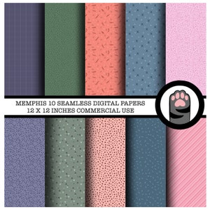 10 Memphis Seamless Digital Papers, Digital Paper, Boho Patterns, Digital Background, Printable Paper, Seamless Patterns, Seamless Repeat