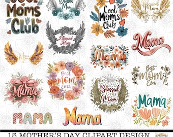 Mother's Day Clipart Bundle, Mama PNG Designs (Digital Download)