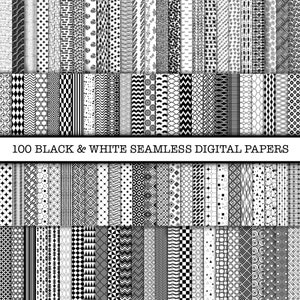 100 Boho Black and White Seamless Digital Papers, Digital Paper, Boho Patterns, Boho Backgrounds, Boho Scrapbook Paper, Patterns,