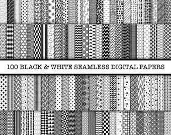 100 Boho Black and White Seamless Digital Papers, Digital Paper, Boho Patterns, Boho Backgrounds, Boho Scrapbook Paper, Patterns,