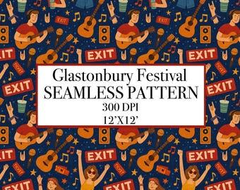 Glastonbury Festival Seamless Pattern, Music Concert Digital Paper (12'x12')