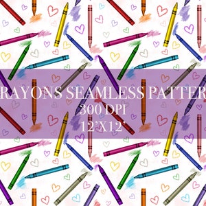 Crayons Seamless Digital Pattern, Digital Paper, Back To School Patterns, Kindergarten Backgrounds