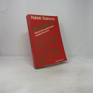 May include: A red service manual titled "Rabbit/Scirocco" with green text and car illustrations. The manual covers 1980 and 1981 gasoline models, including pickup trucks. The book is by Robert Bentley.
