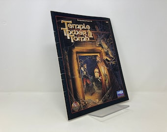 May include: A black and white cover for a Dungeons & Dragons adventure module titled "Temple, Tower & Tomb". The cover features an illustration of a doorway with a spiderweb and two figures standing in the doorway.