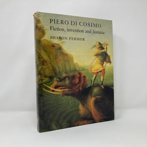 Puede incluir: Portada de libro con una pintura de una persona montando una criatura similar a un dragón. El título es "Piero di Cosimo: Fiction, invention and fantasia" de Sharon Fermor.