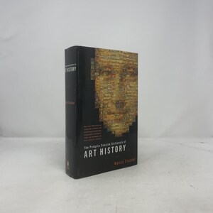 Peut inclure: Un livre à couverture rigide intitulé "The Penguin Concise Dictionary of Art History" par Nancy Frazier. Le livre a un dos noir et une couverture avec une image de visage en mosaïque dans des tons bruns et dorés.