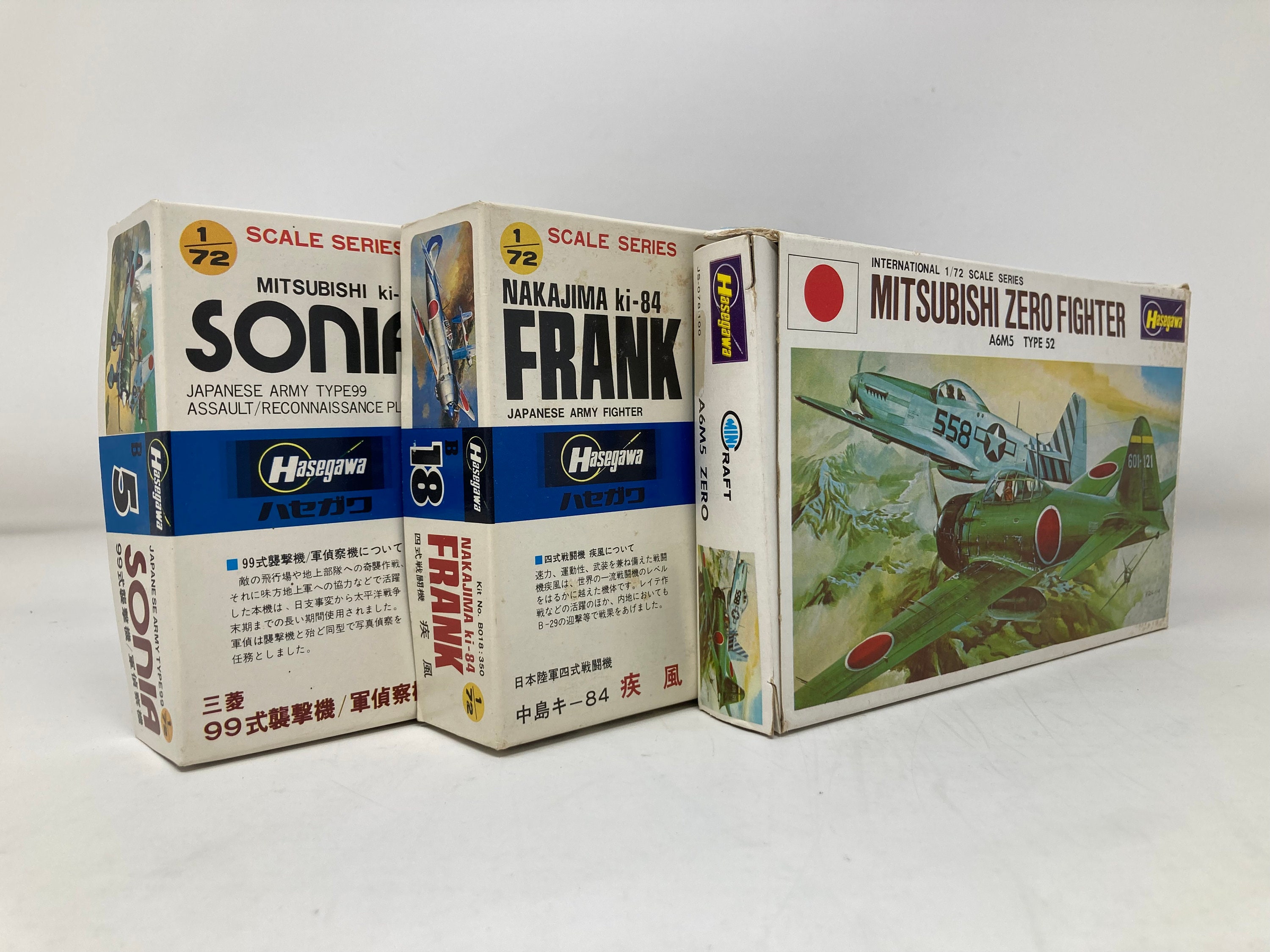 Set of 3 Hasegawa WWII Japanese 1/72 Scale Model Airplane