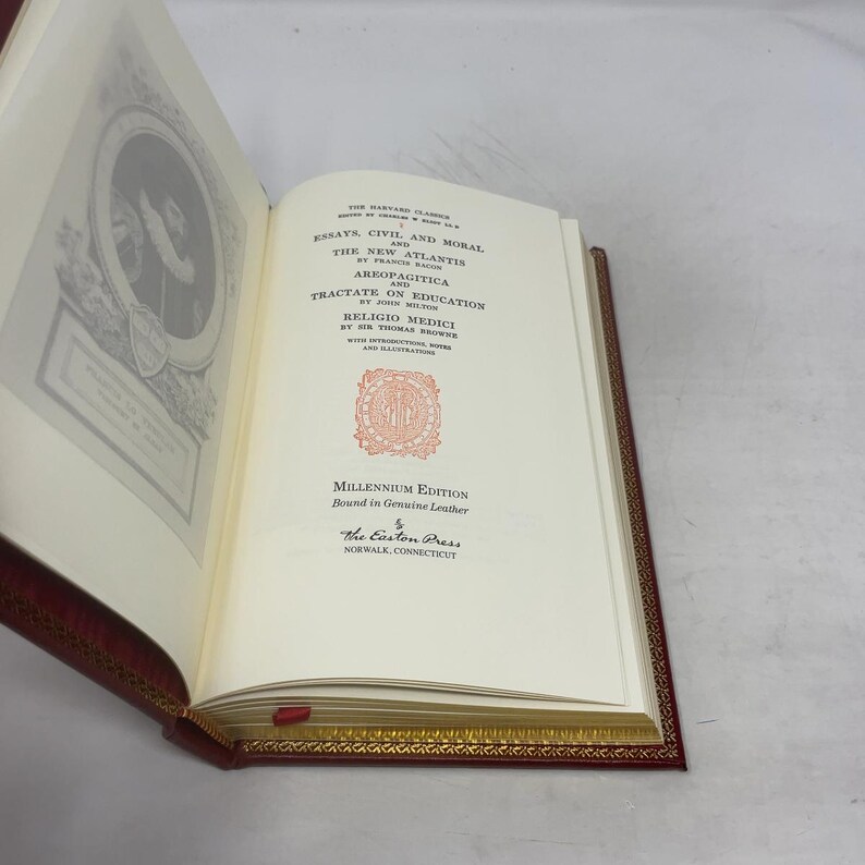 Ensayos, Civil y Moral y La Nueva Atlántida, Areopagitica y Tratado sobre la Educación, Religio Medici (Easton Press Harvard Classics 374755) imagen 3