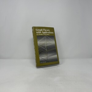 Puede incluir: Un libro de tapa dura titulado "Graph Theory with Applications" de J.A. Bondy y U.S.R. Murty. El libro tiene una cubierta verde con formas geométricas blancas y plateadas y texto. El libro está sobre un fondo blanco.