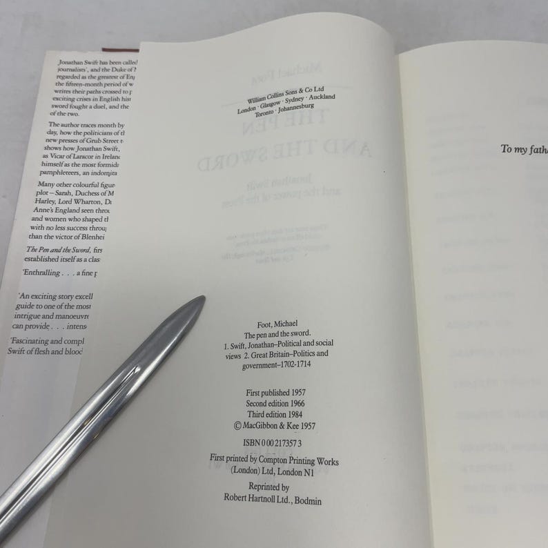 Pen and the Sword, Jonathan Swift and the Power of the Press by Michael Foot HC 3rd Edition Hardcover Like New 1984 369670 image 5