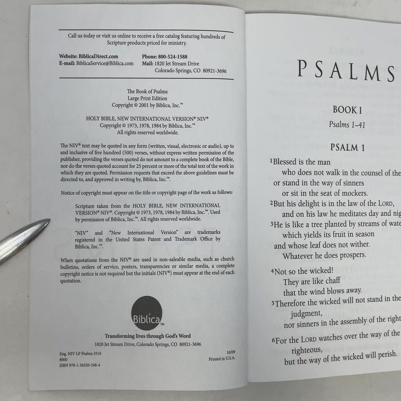 The Book of Psalms by Biblica, Inc. PB First Thus Paperback Like New 2001 408514 image 4