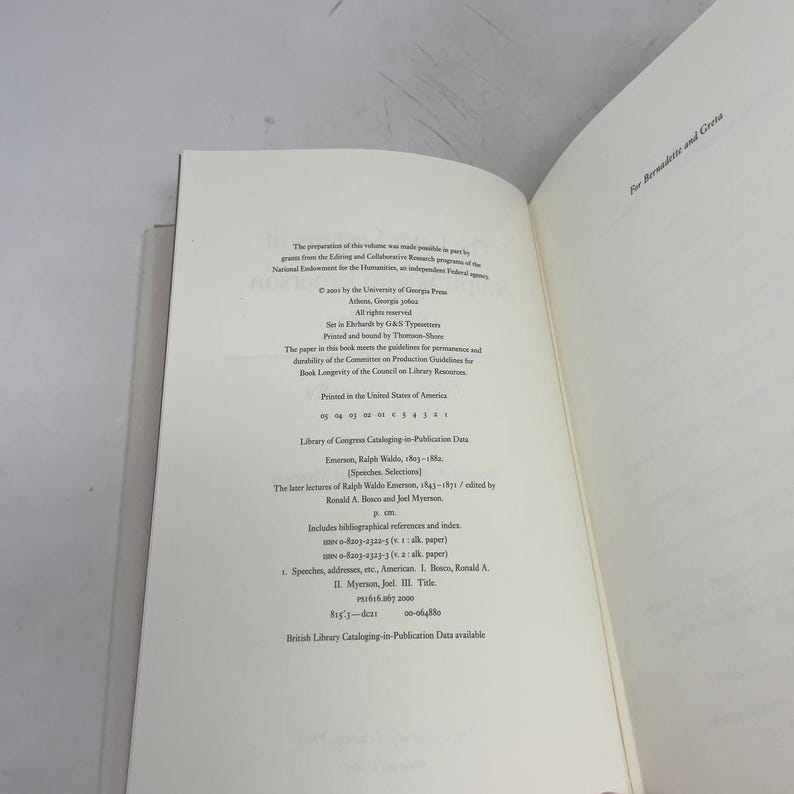 Le ultime lezioni di Ralph Waldo Emerson, 1843-1871 (Volume 1 di Ralph Emerson HC Prima edizione Copertina rigida Come nuovo 2001 402355 immagine 5