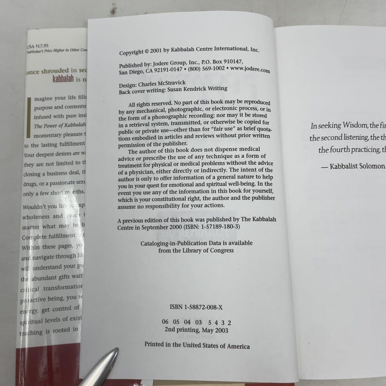 The Power of Kabbalah by Yehuda Berg HC First Thus Hardcover Like New 2001 379346 image 5