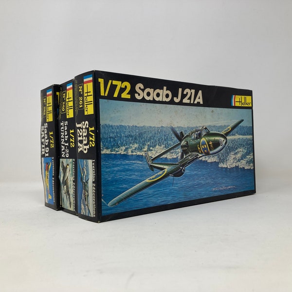 Set of 3 Heller Saab 1/72 Scale Airplane Model Kits New in Boxes (Saab J21A, Saab J-29 Tunnan, Saab 91 Safir) 139184