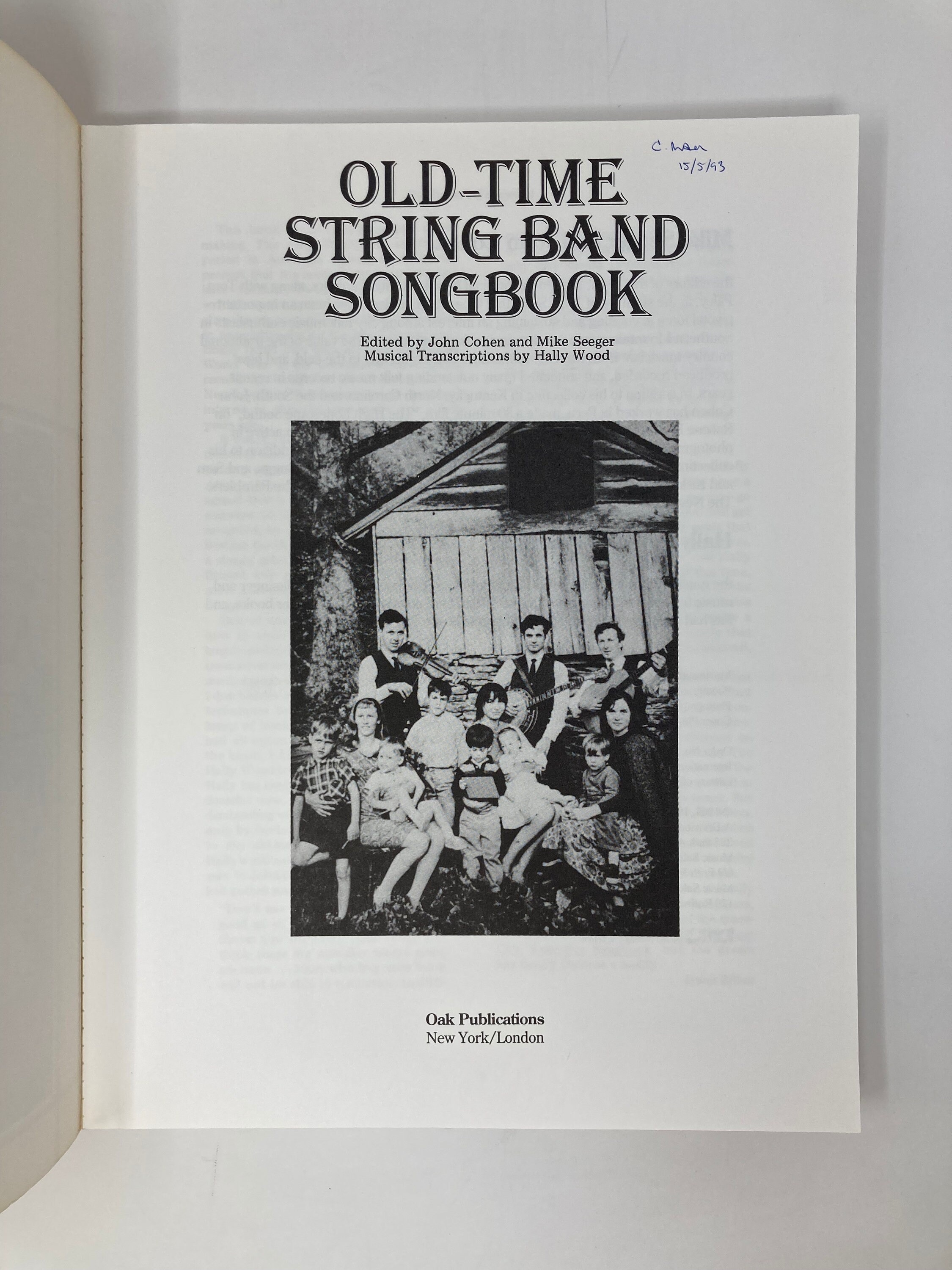 Old-Time String Band Songbook 中古品 Old-time String Band Songbook PB Paperback 1st First LN Like