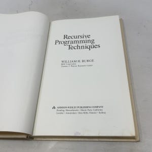 Techniques de programmation récursive par William H. Burge, HC, première édition reliée, très bon état, 1975, 551008 image 4