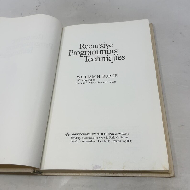 Techniques de programmation récursive par William H. Burge, HC, première édition reliée, très bon état, 1975, 551008 image 4