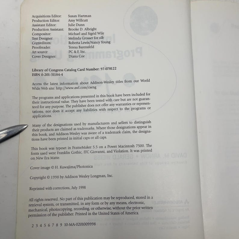 Introduzione alla programmazione con Java di Arnow, David M. Prima edizione Brossura Ottime condizioni 1998 556442 immagine 4