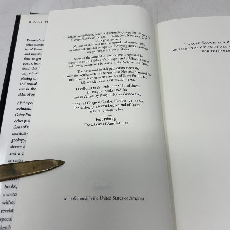 Ralph Waldo Emerson by Ralph Waldo Emerson HC First Edition Hardcover Like New 1994 417954 image 5