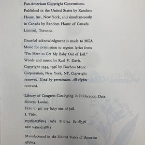 Aquí para sacar a mi bebé de la cárcel por Louise Shivers HC Tapa dura Muy bueno 1983 195171 imagen 5