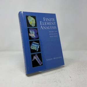 May include: A blue hardcover textbook titled Finite Element Analysis: Theory and Application with ANSYS, Second Edition by Saeed Moaveni. The cover features four distinct colorful engineering simulation graphics arranged vertically on the left side.