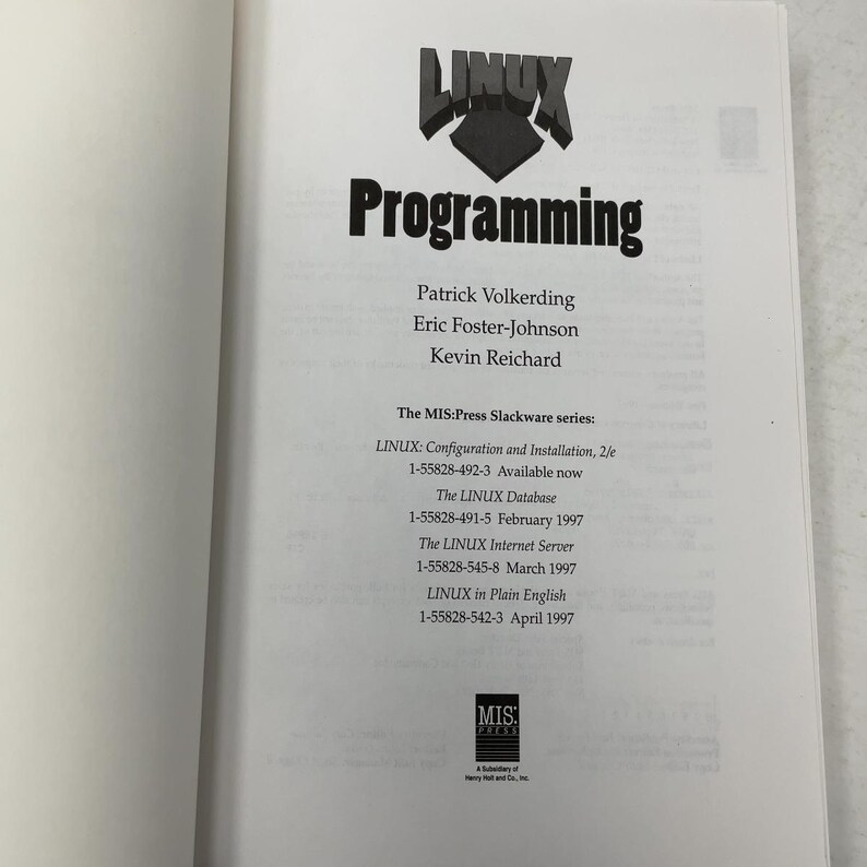 LINUX Programming (Mis Press Slackware Series) by Volkerding, Patrick PB First Edition Paperback Like New 1996 556430 image 3
