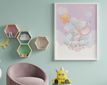 Cute Elephants, Digital Art, Kids Room Wall Art, Watercolor Animals, Digital Illustration, Animals, Canvas Art