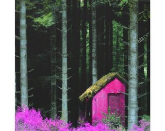 AI-Generated Pink Hut in the Forest Artwork on Stretched Canvas 20 x 20