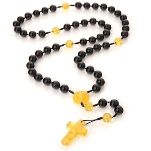 Handmade Baltic Amber Rosary: Catholic Prayer Beads with Hand-Carved Rose