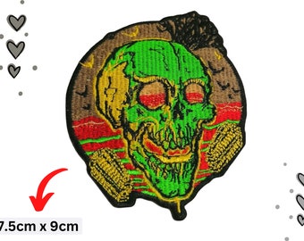 Skull Green Biker Rider badge Iron on Sew on Embroidered Patch for Clothing Jacket Shirt jeans shoes