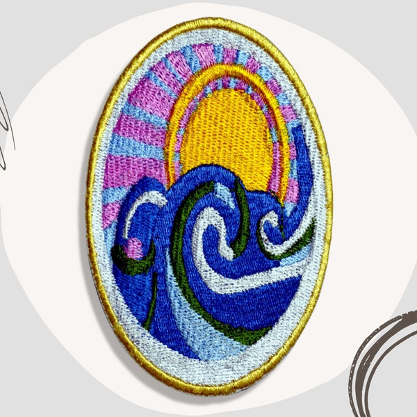 Sun and Sea Beautiful Earth badge Iron on Sew on Embroidered Patch for Clothing Jacket Shirt jeans shoes
