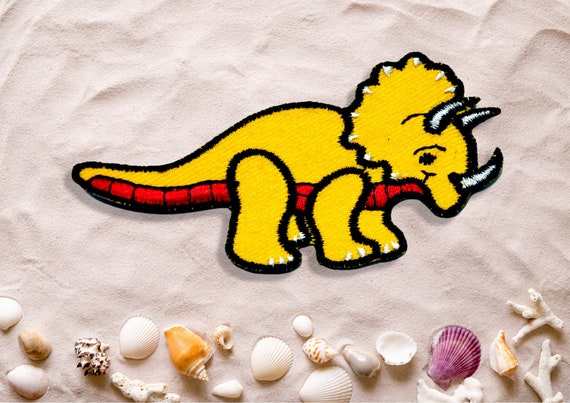 Cute Dinosaur Triceratops Yellow Badge Iron on Sew on - Etsy