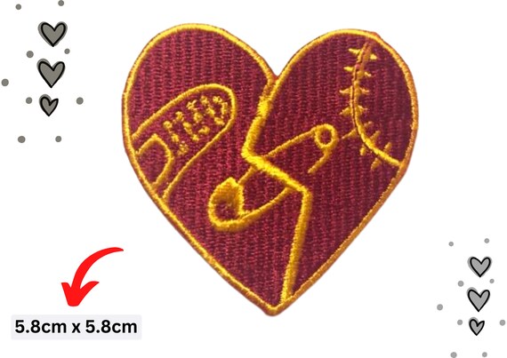 Red Sew On Patches Gold Heart Iron On Patches Embroidered Patches