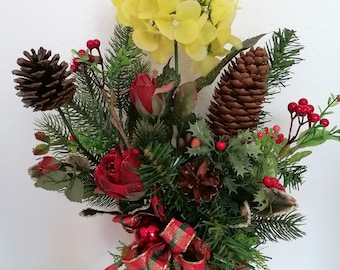 Autumn arrangement, artificial Christmas arrangement, hydrangea blossom in ceramic pot No. 27