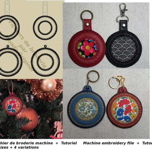 ITH circle applique key ring embroidery 2 sizes