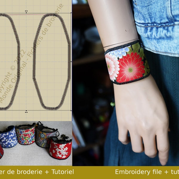 Cuff bracelet machine embroidery design, machine embroidery files